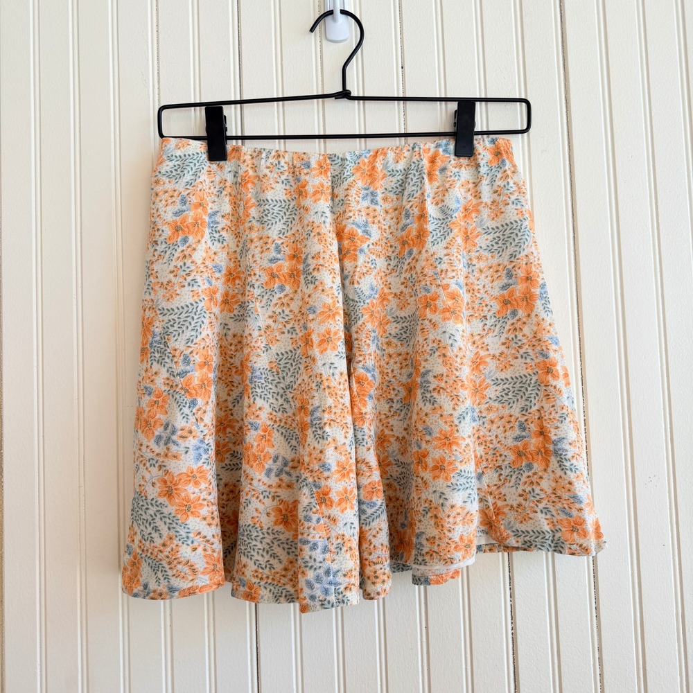 American Eagle‎ Floral Mini Skirt Orange Blue Boho Flared Viscose Size Medium